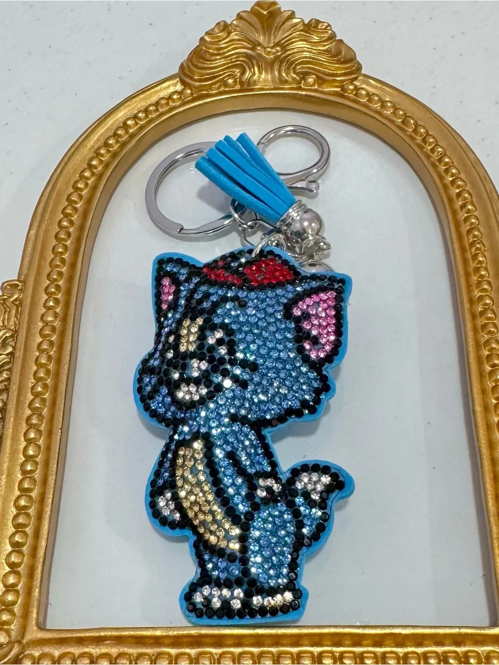 New Blue Crystal Cat Tassel Keychain